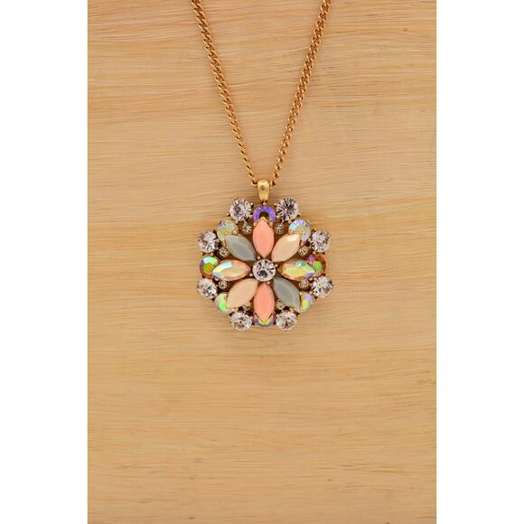 J. Crew Crystal Pendant Necklace Multi-Color Rhinestone Brushed Gold Shiny Bin3A - Picture 2 of 12